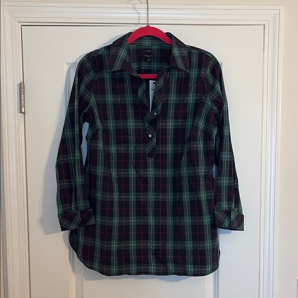 Talbots Green and Red Plaid Shirt